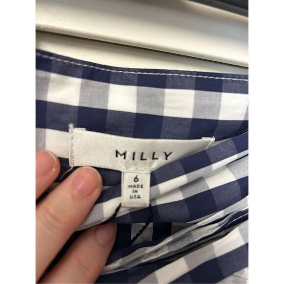 Milly NWD Blue Gingham Asymmetrical Ruffle Cascade Tie Skirt, Sz 6, MP $355 - Picture 11 of 12